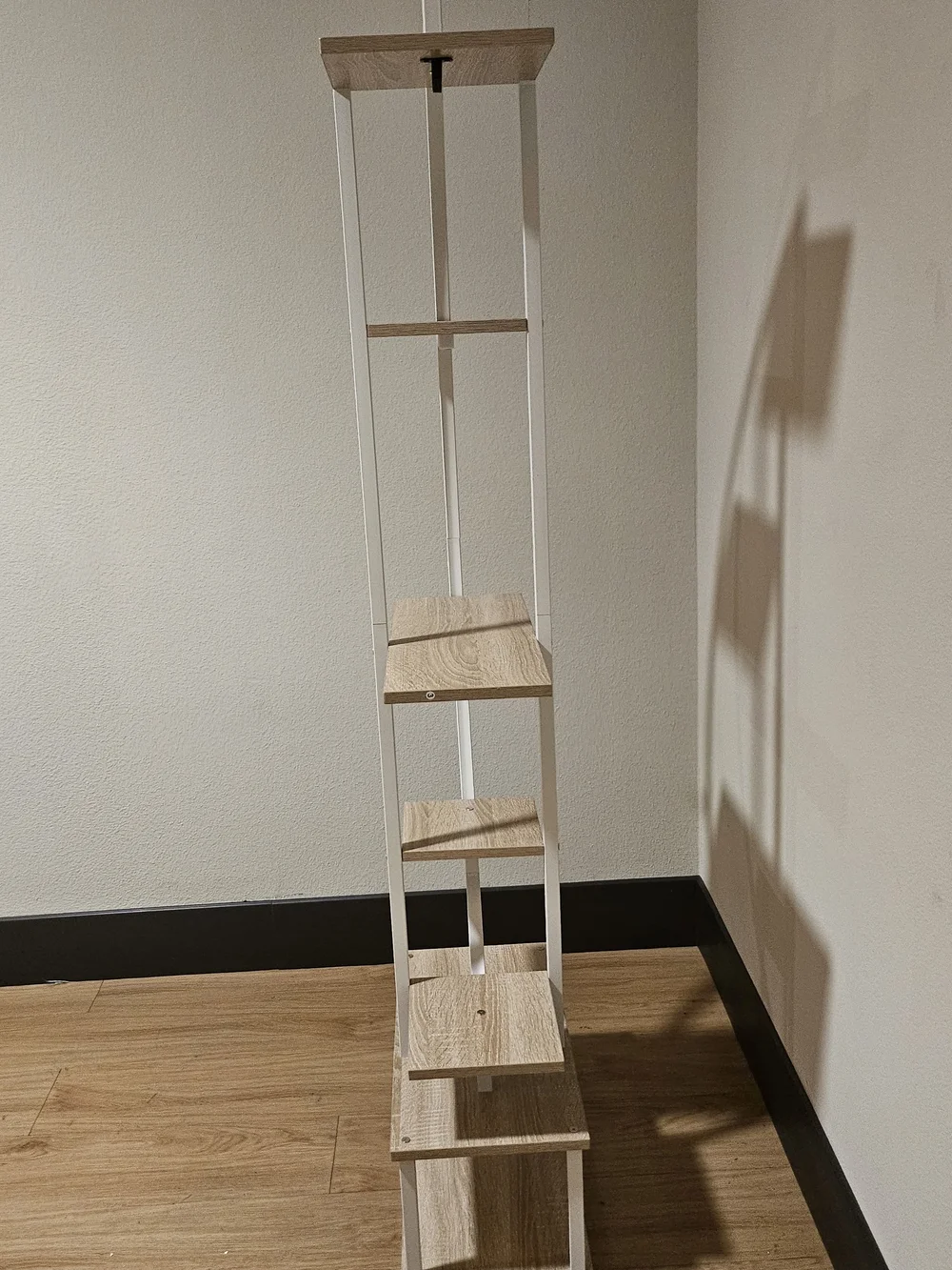 White and Natural Wood Wall Shelf - Modern Corner Display